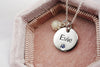engraved disk with breast milk charm on chain