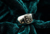 Masculine silver ring with Emerald shape stone made from cremation ashes
