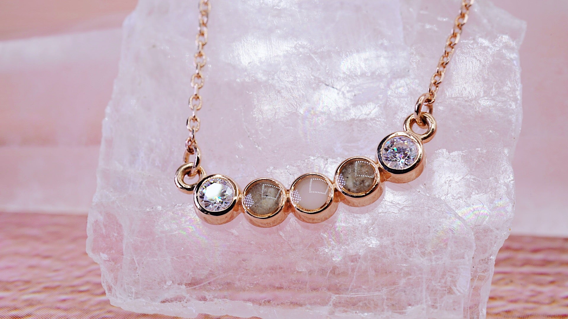 5 stone gold pendant with diamonds and keepsake stones 
