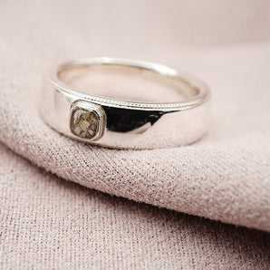 Mens silver ring with cremation ashes stone