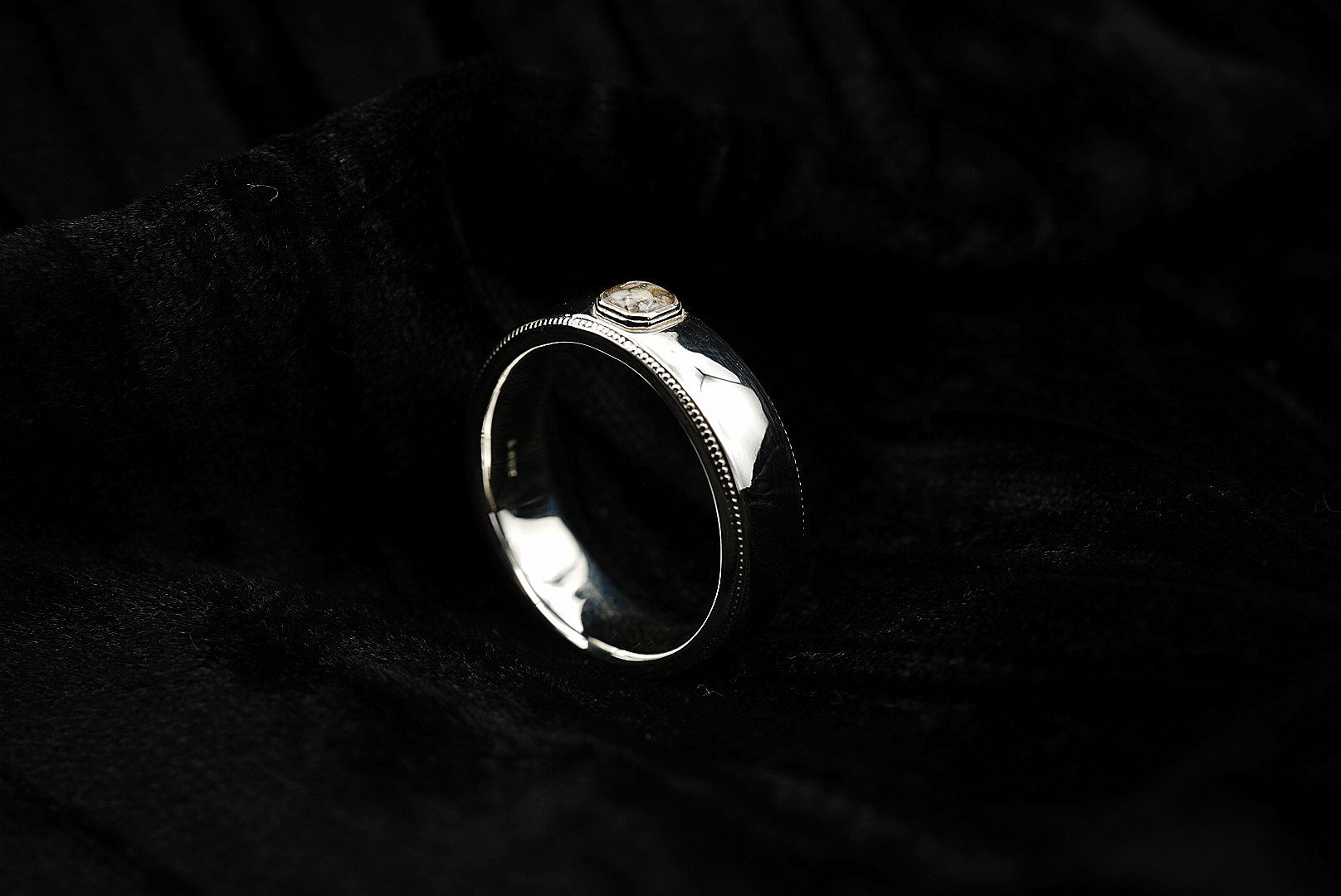 Mens silver ring with cremation ashes stone