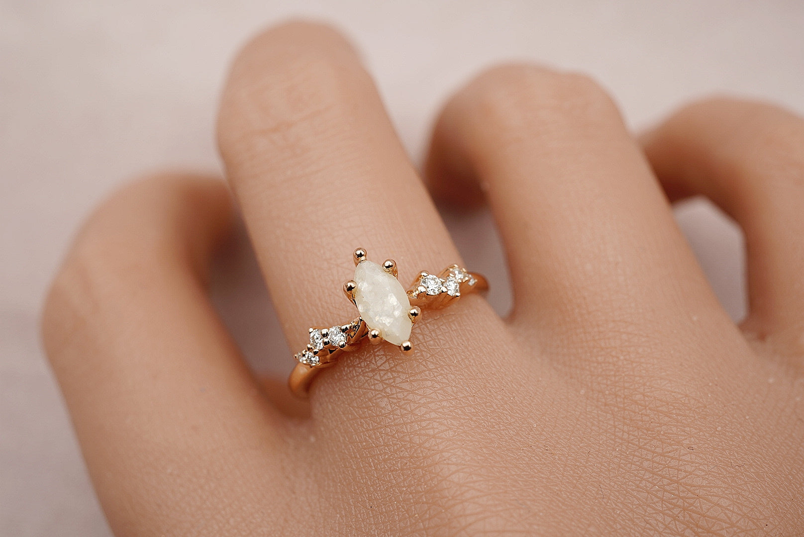 Breast milk ring with diamonds in solid gold