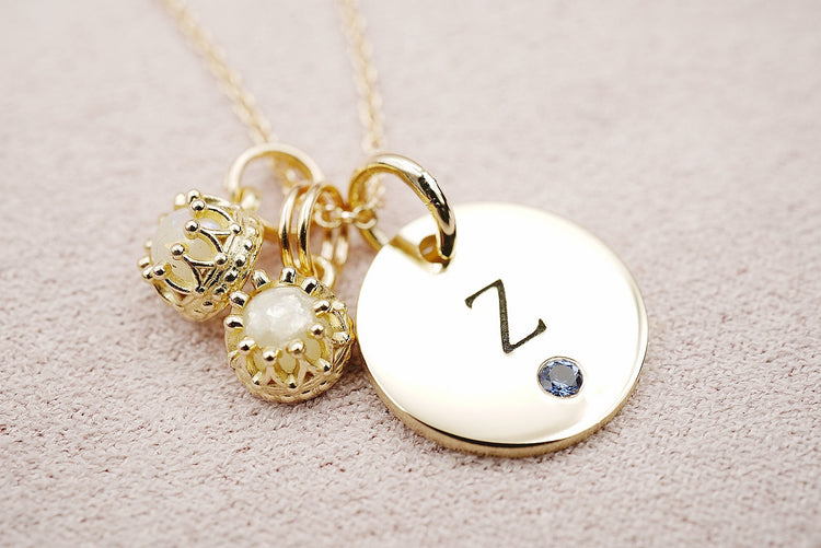 engraved disk with breast milk charm on chain