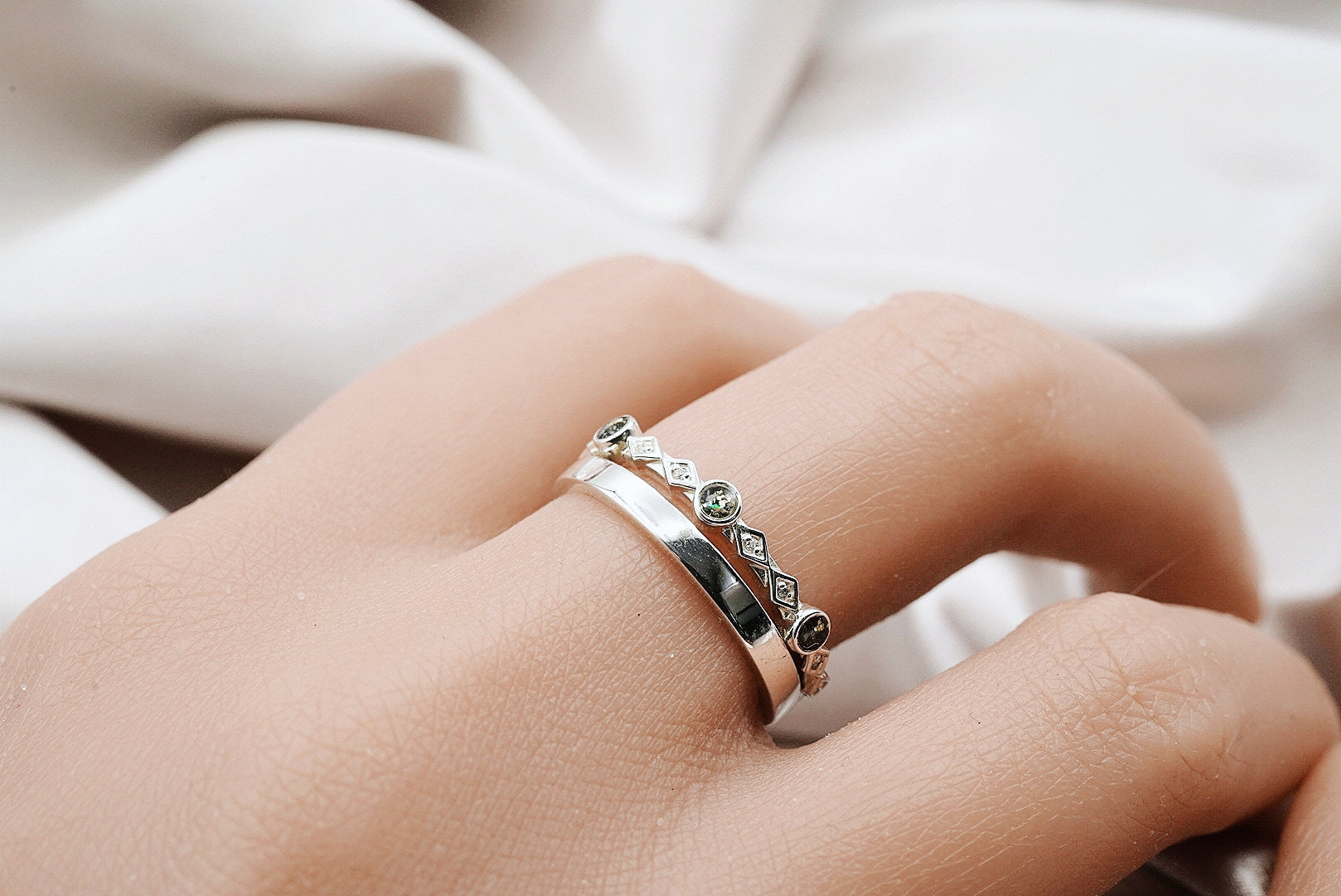 3 stone cremation ashes ring with diamonds